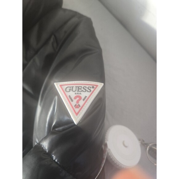 Guess Women's Puffer Coat Size Medium Shiny Black Winter Chic Cute Quilted Zip - Picture 3 of 7